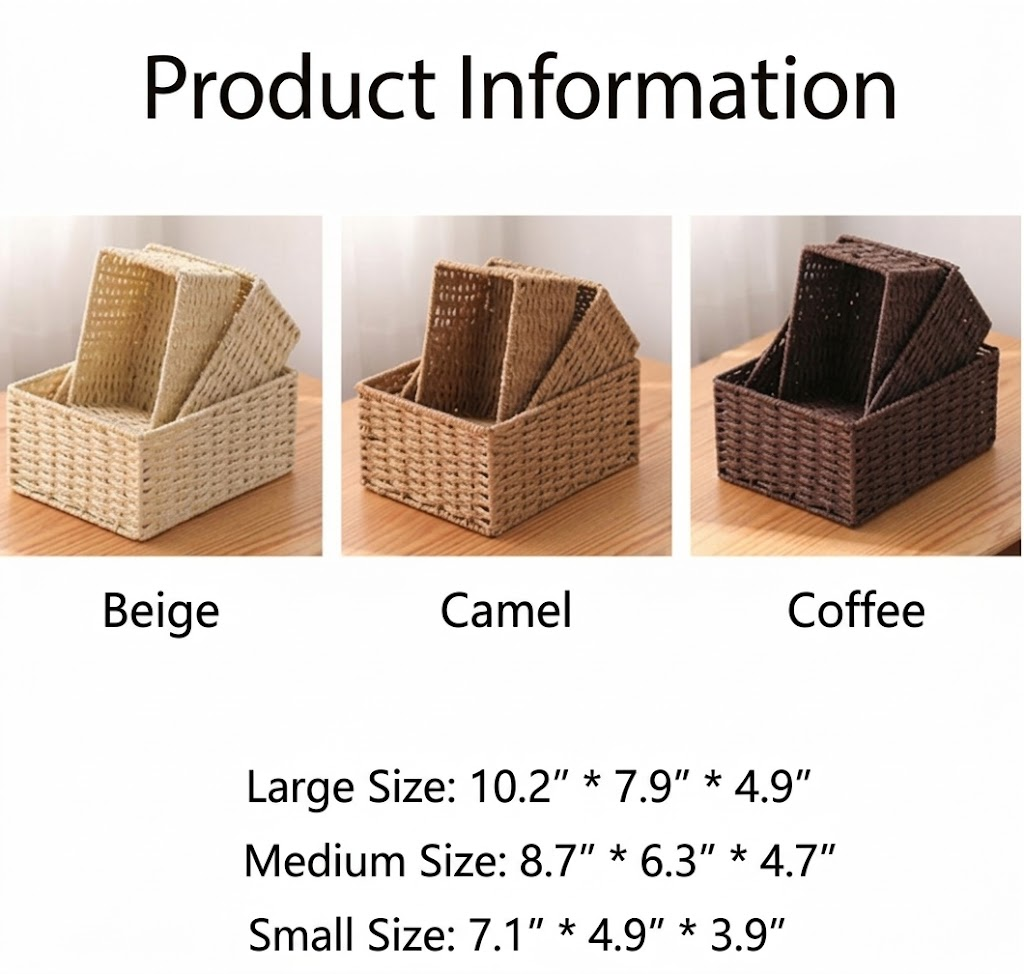 Handwoven Woven Storage Basket Set for Home and Office Desktop Organization