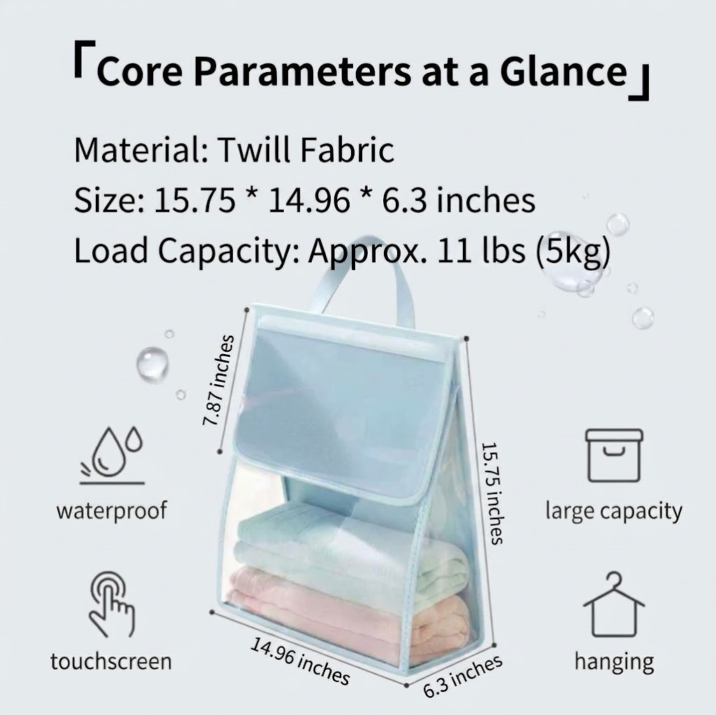 Waterproof Wall-Mounted Bathroom Storage Bag with Adhesive Hooks