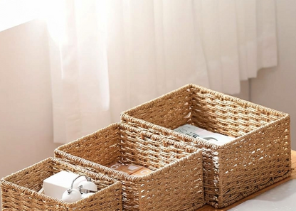 Handwoven Woven Storage Basket Set for Home and Office Desktop Organization