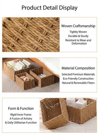 Handwoven Woven Storage Basket Set for Home and Office Desktop Organization