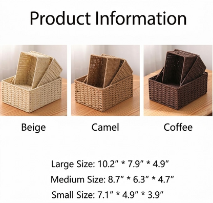 Handwoven Woven Storage Basket Set for Home and Office Desktop Organization