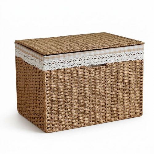 Woven Storage Basket with Lid & Removable Fabric Liner