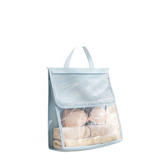 Waterproof Wall-Mounted Bathroom Storage Bag with Adhesive Hooks