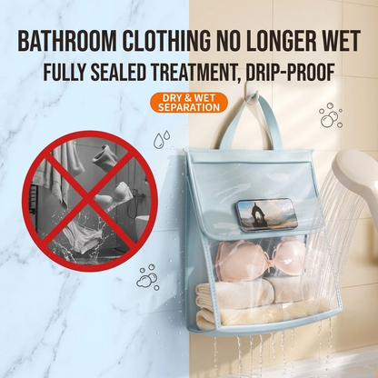 Waterproof Wall-Mounted Bathroom Storage Bag with Adhesive Hooks